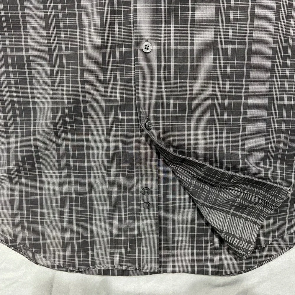 Calvin Klein Dress Shirt Mens‎ L 16.5 32/33 Gray Plaid Slim Fit Non-Iron Cotton